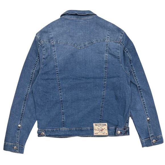 True Religion Men's Jimmy Red Stitch Trucker Denim Jacket - Picture 2 of 6